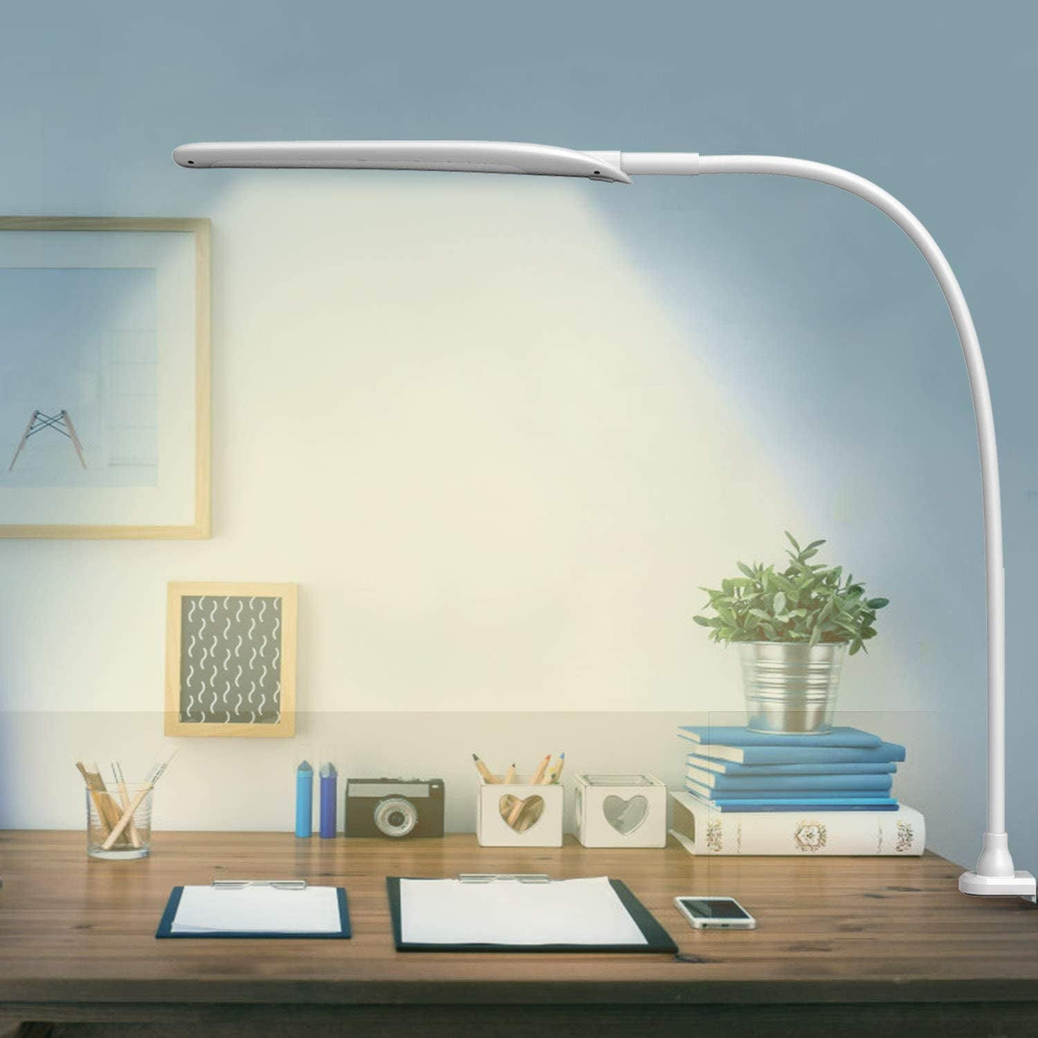 LED Desk Lamp with Clamp,Flexible Gooseneck Clamp Lamp,Dimmable,Touch