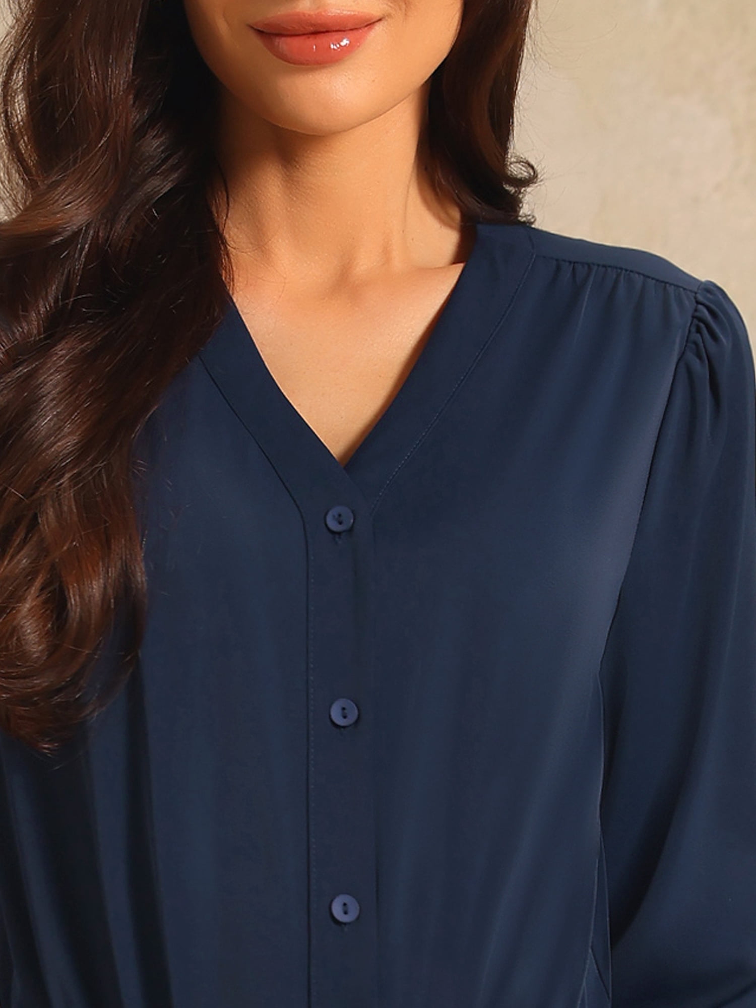 DARING DIVA Long Sleeve V Neck Classic Business Work Shirt Top X-Large Peacock Blue