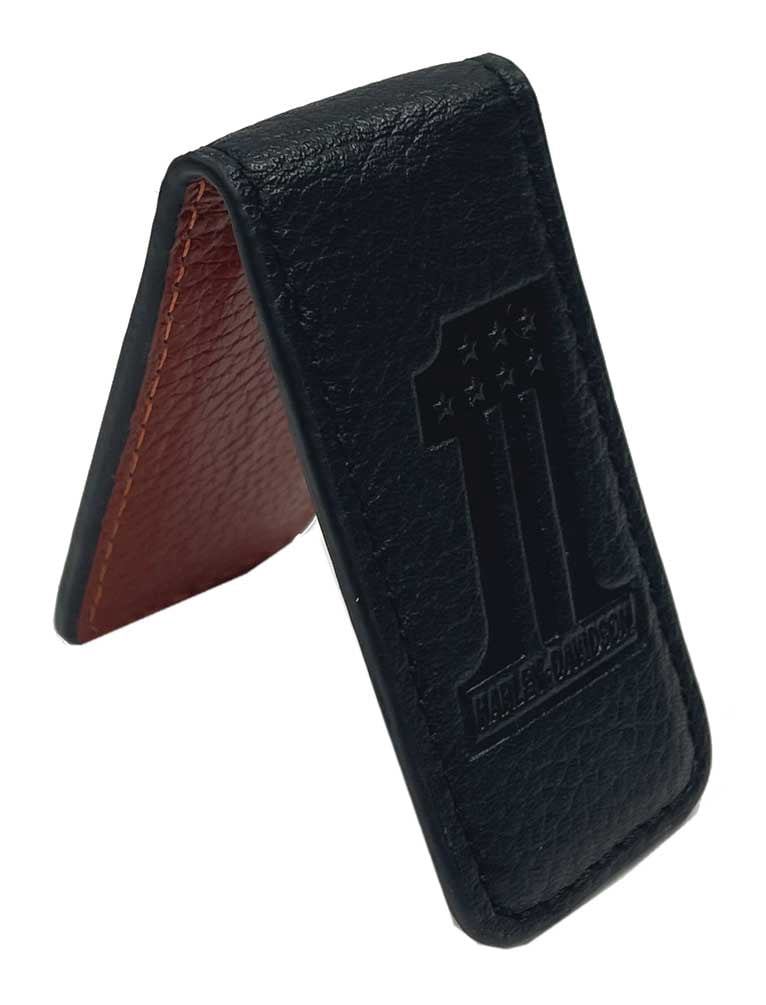 Harley-Davidson Men's #1 Logo Leather Magnetic Money Clip - Solid Black, Harley Davidson