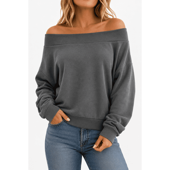 Dpjklzsn Women's Off Shoulder Long Sleeve Active Top, Easy Fit Athletic Shirt for Workout, Yoga and Casual Wear