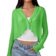 thumbnail image 6 of Garbnen Chiffon Shrug Cardigan for Women Open Front Cropped Long Sleeve Women's Cardigans Pleated Lightweight Casual Sun Protection Sheer Shawl Green, 6 of 7