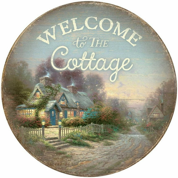 Thomas Kinkade Welcome to the Cottage 21" Round Wood Sign