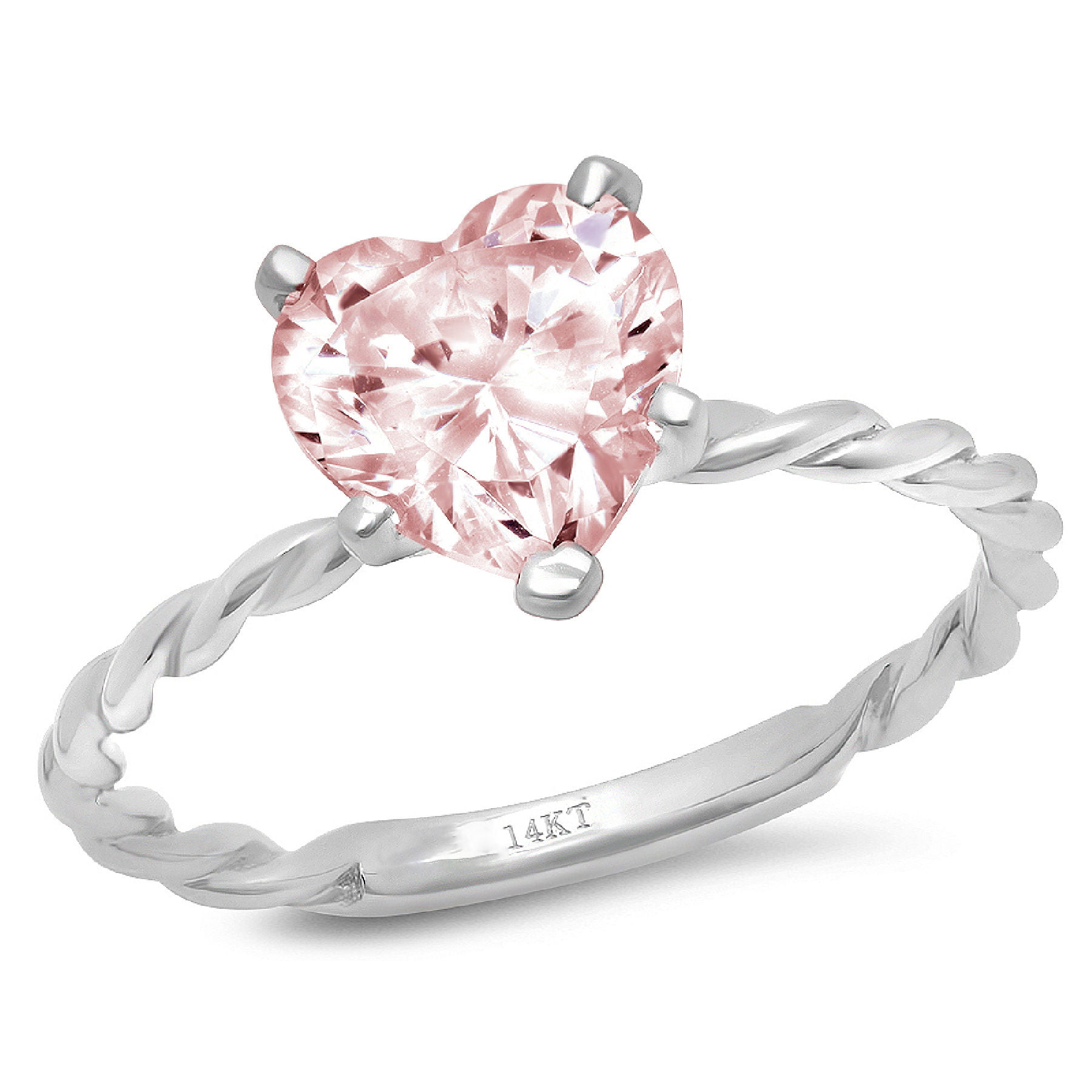 18K White Gold Plated Simulated Diamond Round Cut Exquisite Baby Pink Heart Ring