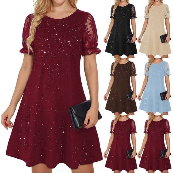 FRSASU Wedding Guest Cocktail & formal Dresses for Women - Lace Sequin Prom Evening Dress Wine