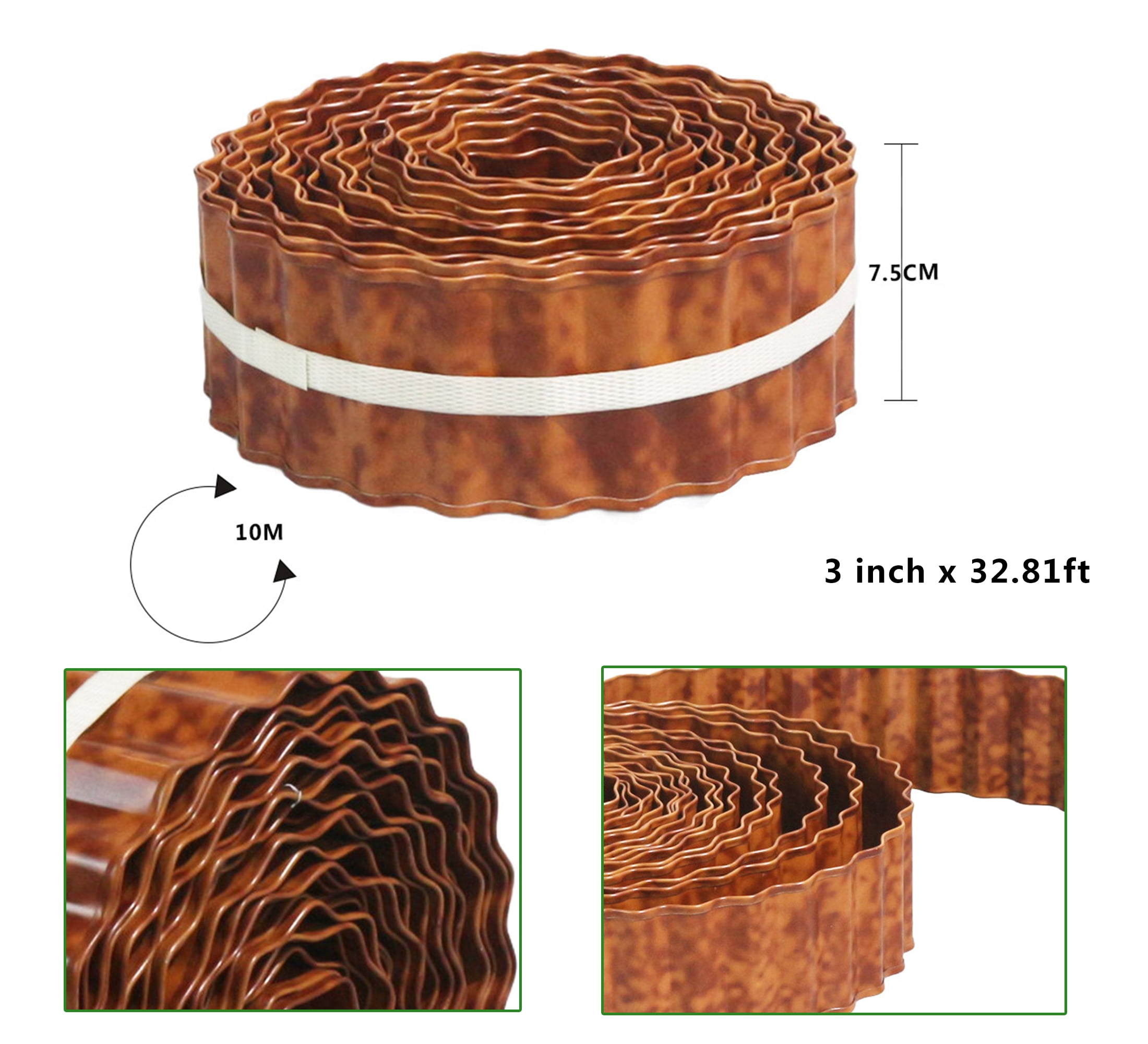 4W Galvanized Steel Garden Edging, 3" x 32.81' Corrugated Landscape Border, Flexible Lawn and Yard Edging Strip for Flower Beds and Tree Rings, Rust