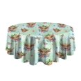 thumbnail image 5 of Green Highland Cow Flower Pattern Round Tablecloth 60"x60",Wrinkle Wipeable Table Cloth for Kitchen Dining Room Picnic Patio Party, 5 of 6