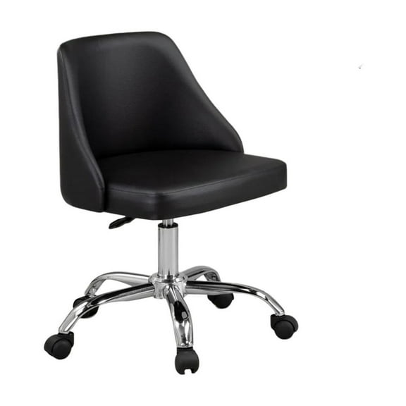 Yim 22 Inch Adjustable Swivel Office Chair - Black Faux Leather - Chrome Base