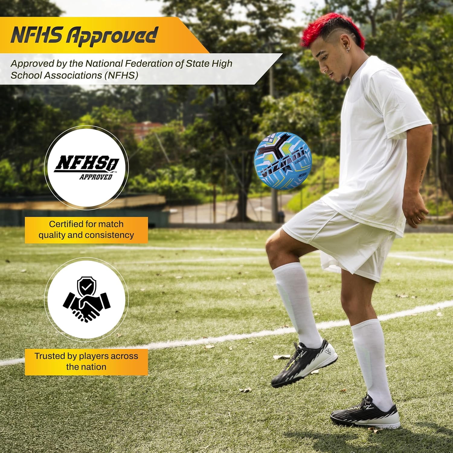 Vizari Adelanto Soccer Ball | NFHS Approved | Durable 12-Panel Design | Water-Resistant & Aerodynamic - Blue, 5