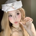 thumbnail image 2 of Jiibva Soft Sweet Sailor Hat Lace Bow Captain Turn-up Brim Beret Accessory Halloween Party Supplies for Women, 2 of 7