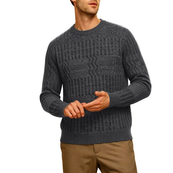 WRFWUL Mens Cable Knit Sweater Textured Long Sleeve Crewneck Pullover Warm Winter Casual Thick Top