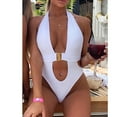 thumbnail image 5 of One Piece Swimsuit for Women Women Solid Color One-Piece Deep V Buckle Design Bikini Swimsuit Set, 5 of 9