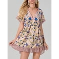 thumbnail image 3 of Elippeo Womens Summer Babydoll Dress Bohemian Floral Print Short Sleeve V-Neck Flowy Dress with Pockets, 3 of 6