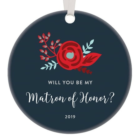 Christmas Floral Ideas Matron of Honor Christmas Ornament 2019 Handmade Clean Floral Design Personalized Holiday Ideas for Bride Bridal Shower Future Mrs Bridesmaid Custom Married Present Ceramic Keepsake 3