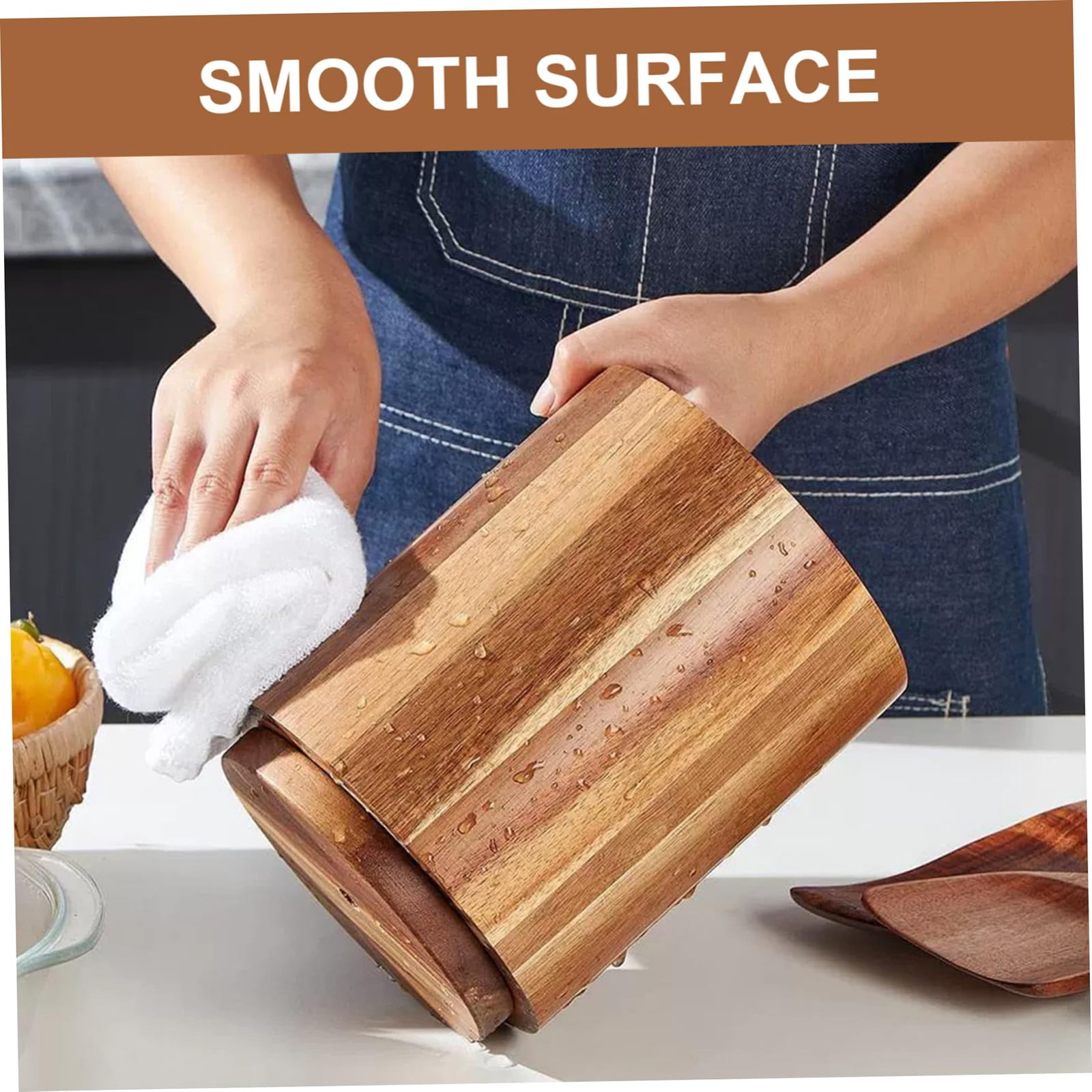 XKHHLH Acacia Wood Utensil Holder for Kitchen Counter, 360° Rotating Wooden Cooking Utensil Crock for Countertop, Farmhouse Kitchen Decor for Kitchen Counter Spoon Fork Cooking Tools Wooden