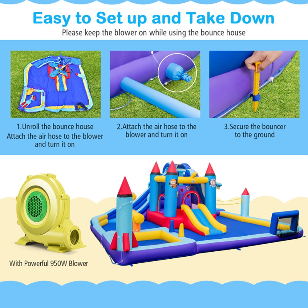 Spaco Rocket Theme Inflatable Water Slide Park with 950W Blower, Jumping Family Backyard Bouncy Castle, Durable Sewn with Extra Thick Material, Idea for Kids