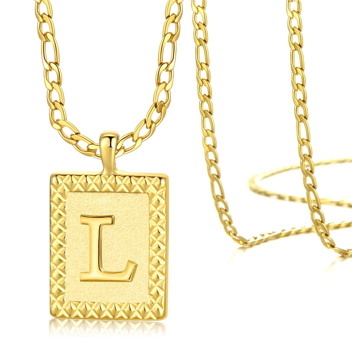Gold Initial Necklaces for Women Men Boy Square Letter Necklaces 26