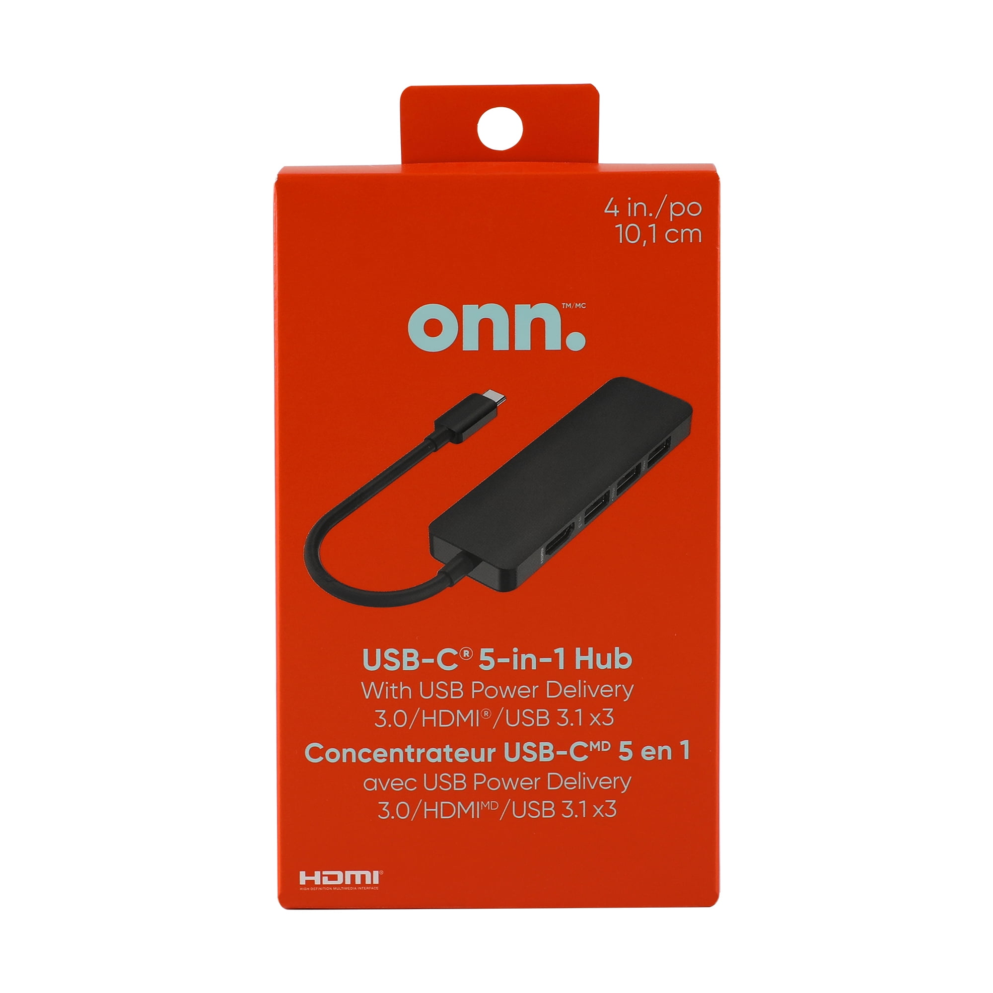 Onn. 5-in-1 Hub with USC-C 3.0 port, HDMI Port, 3 USB 3.1 Ports