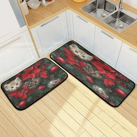 

Kitchen Rug Set 2 Pieces Non Slip Kitchen Mat for Kitchen Home Floor Sink 47 x19 +27 x19 Elegant Cute Cat