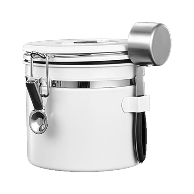 Recipiente de café para café molido con ventana transparente, rastreador de fecha, cuchara, recipiente hermético de almacenamiento de alimentos de cocina de acero inoxidable 304 para granos de café o
