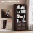 thumbnail image 2 of 70" Bookshelf and Bookcase, Brown Tall Bookcase with Glass Door, 5 Tier Mid-Century Book Shelves w/ Deep Storage Cabinet and Adjustable Shelves, Wood Standing Tall Book Shelf for Home Office Kitchen, 2 of 7