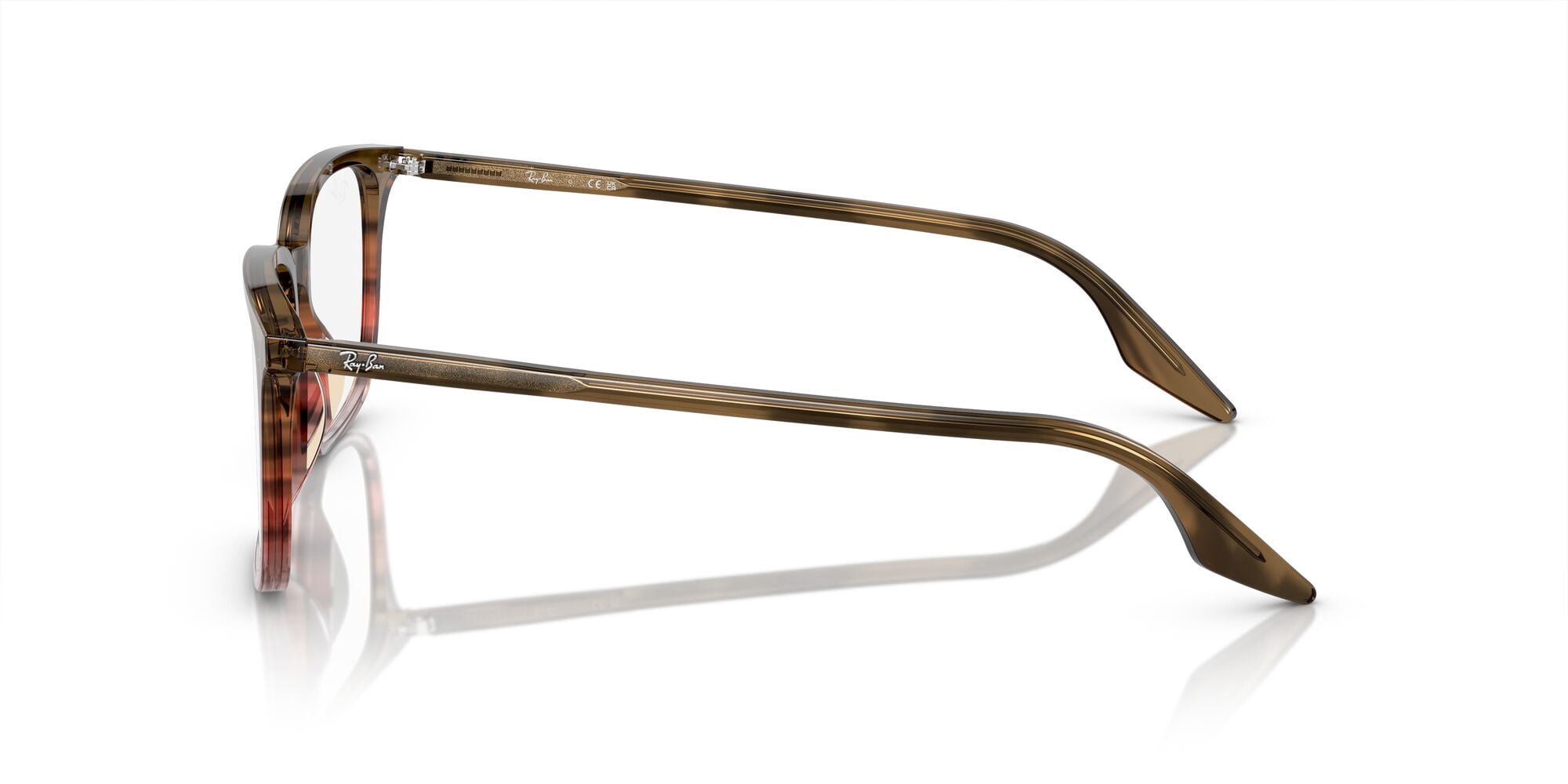 Ray-Ban Unisex Size 55 Rectangular RB5421 Prescription Eyeglasses with Case, Striped Brown Gradient Red