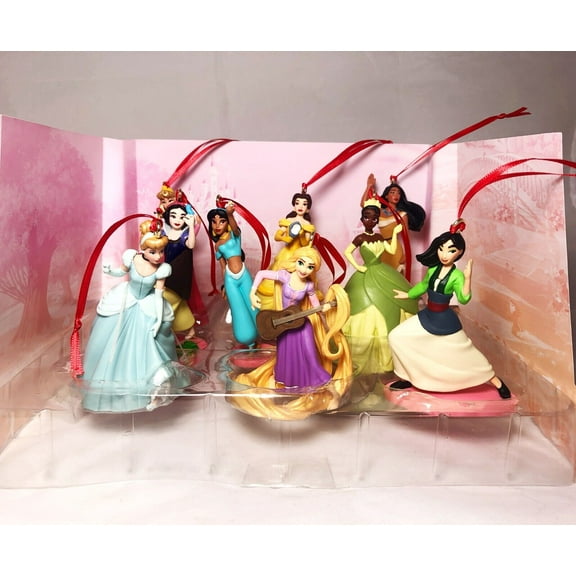 Disney Princess 9pc Deluxe Holiday Ornaments Set Belle Aurora Tiana Rapunzel Cinderella Mulan Pocahontas Snow White Jasmine