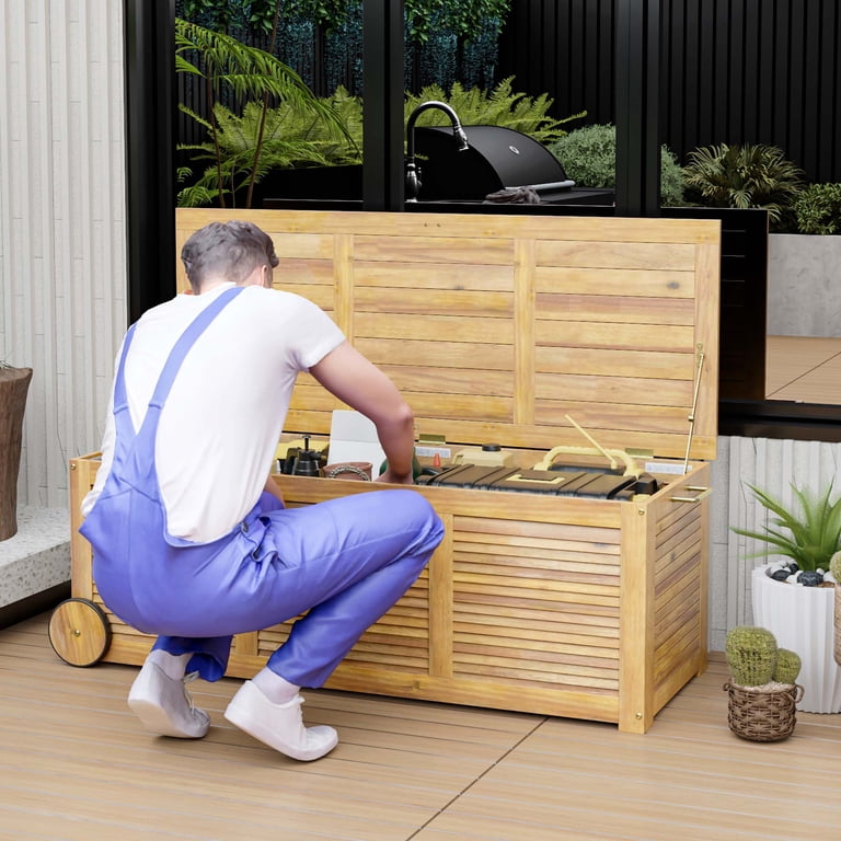 Costway Large 48 Gallon Acacia Wood Outdoor Cushion Storage Box