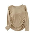 thumbnail image 1 of cfhntfmh Chandails à Manches Longues pour Femmes Hauts Thermiques Col Ras du Cou Soutien-Gorge Intégré Coupe par Temps Froid Couche de Base Chaude Ensembles Vêtements de Nuit (Kaki, Grand), 1 of 3