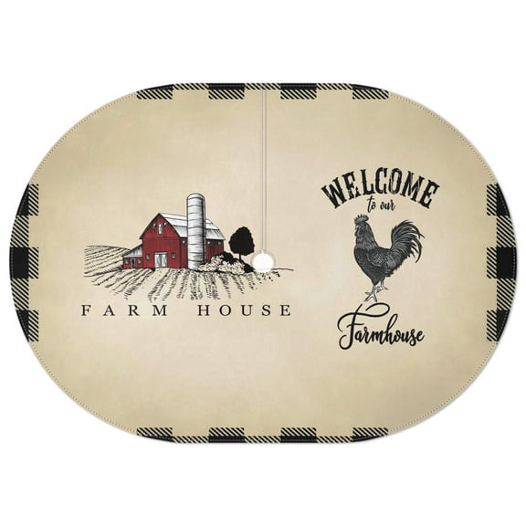 Outdoor Oval Waterproof Farmhouse and Chickens Tablecloth with Umbrella Hole and Zipper,Reusable Indoor/Outdoor Durable Table Cover for Patio, Party, Picnic 60 X 84 Inch