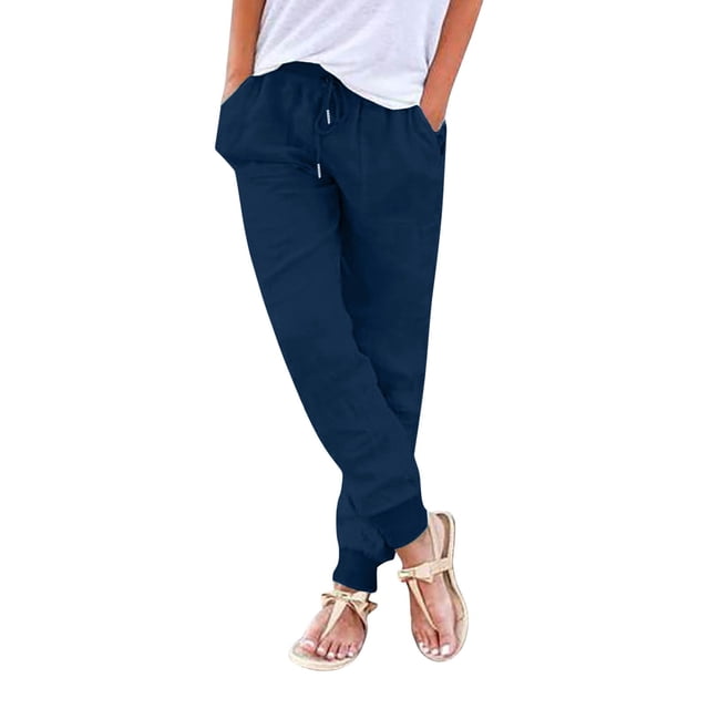 WEAIXIMIUNG Womens Pants Elastic Waist Wide Leg Womens Multicolor Washed Casual Thread Elastic Waist Pocket Trousers