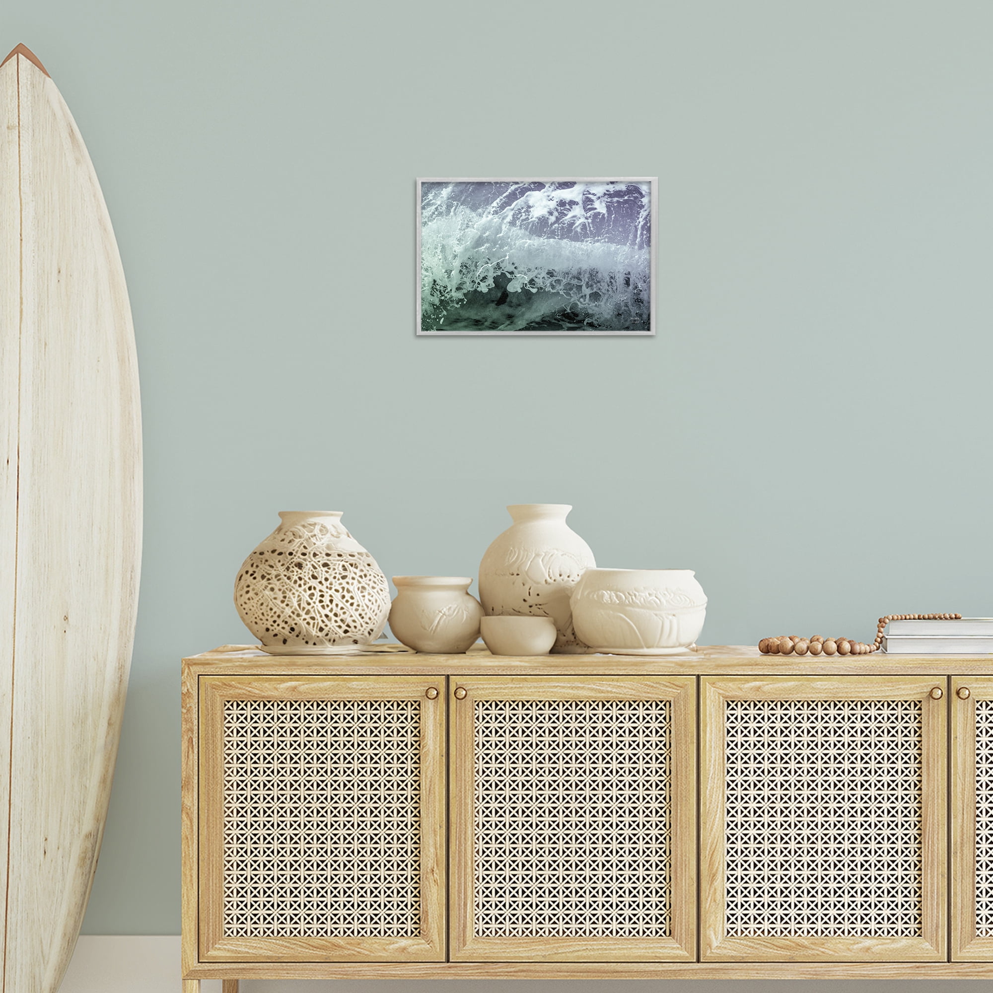 Stupell Industries Splashing Blue Waves Landscape Photography Gray Framed Art Print Wall Art, 18 x 12