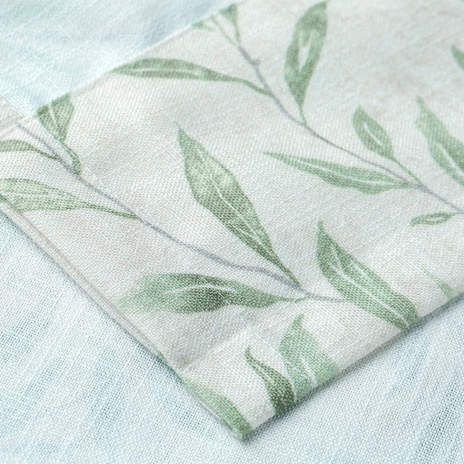 Kitchen Curtains 24 Inch Length, Green Leaves Print Linen Texture Short Tier Curtains Rod Pocket Valances for Dining Room, 30 x 24, 2 Panels