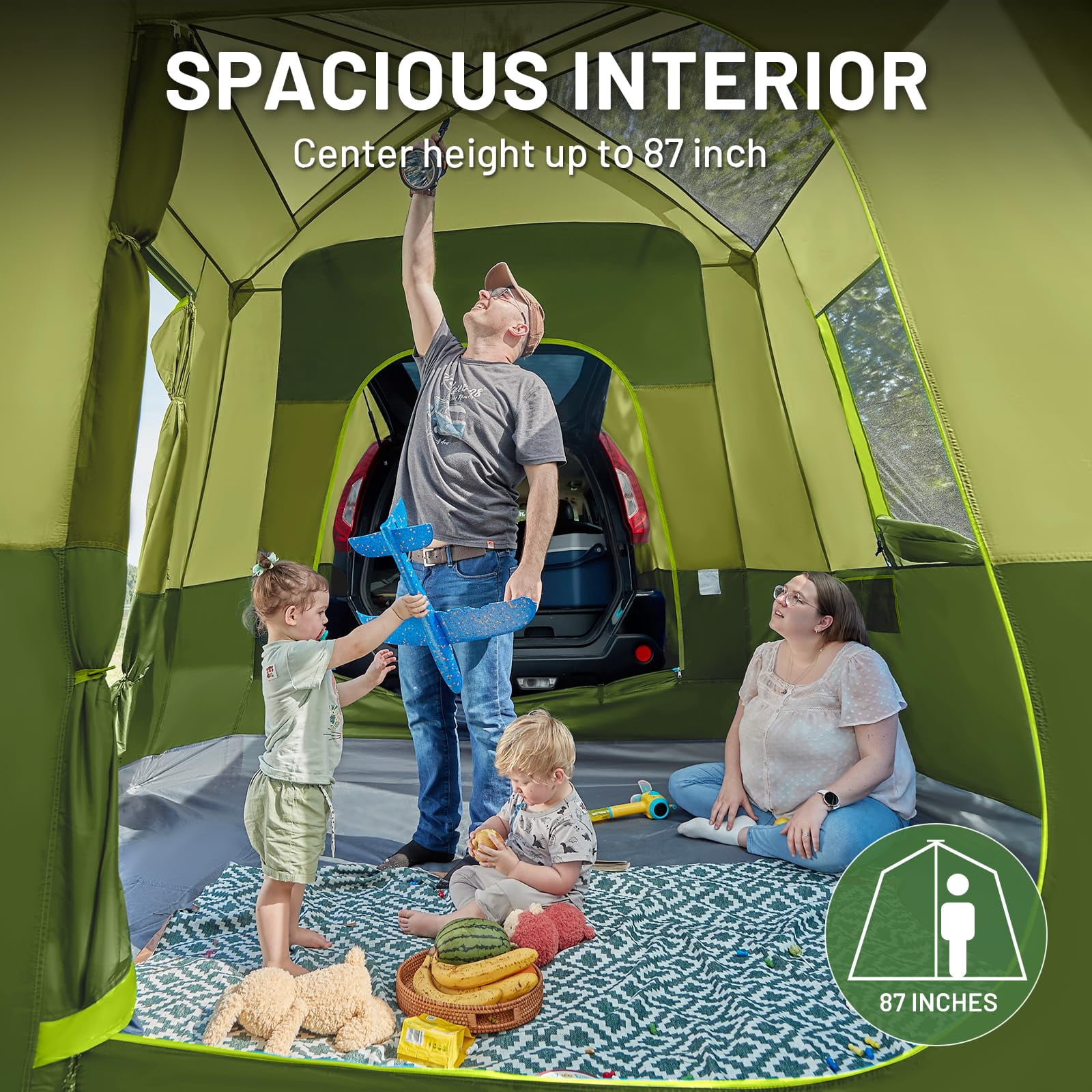 Timber Ridge 5-9 Person SUV Tent with Screen Porch and Awning for Family Camping, Weather Resistant and Portable Van or Car Tent,Green