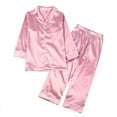 thumbnail image 1 of OUSITAID Children Kid Long Sleeve Silk Pajama Set  Christmas Color Silk Pajamas  Pink 110, 1 of 14