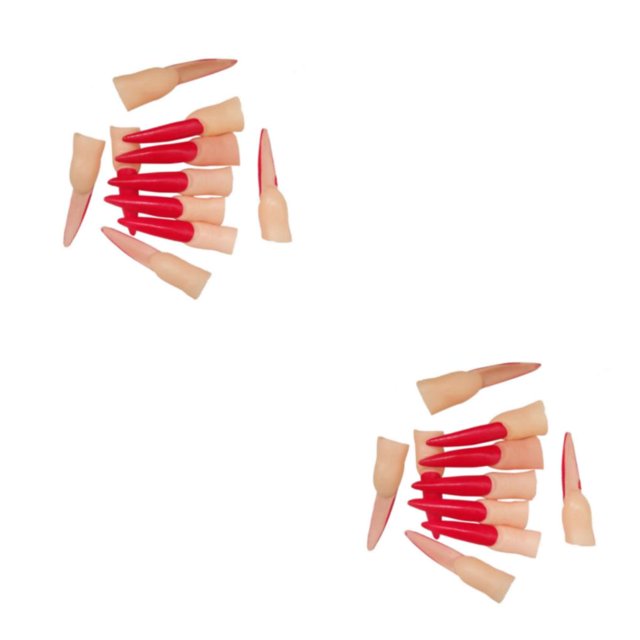 Injueey 10 uñas de dedo de fantasmas, fáciles de usar y quitar, uñas postizas para un aspecto inquietantemente hermoso, regalo de uñas uña roja (8*2 cm) 2Conjunto