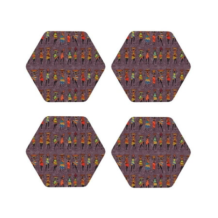 

Tideii African Women for Leather Coasters 4 Pieces Anti-fouling and Anti-scalding Decorative Coasters Suitable for Restaurants Kitchens Coffee Shops-Hexagon