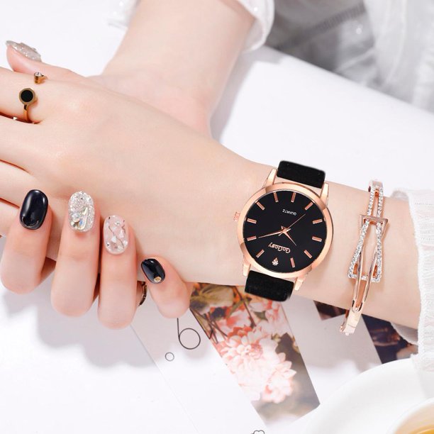 Reloj de pulsera analógico de cuarzo con correa de cuero PU para mujer (negro) Tmvgtek Para estrenar