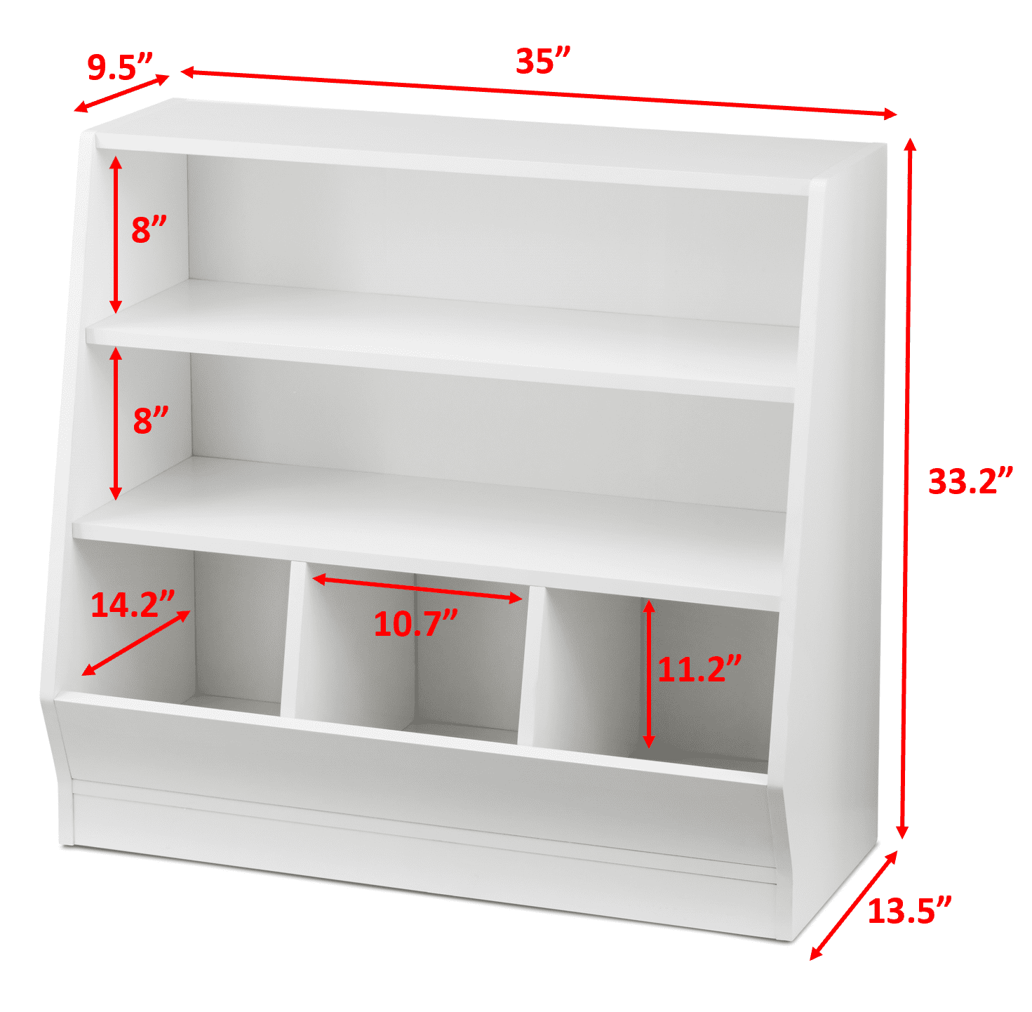 Your Zone Kids Bin Storage and Two Shelf Bookcase, White  (图4)