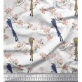 thumbnail image 3 of Soimoi White Heavy Satin Fabric Floral & Paradise Whydah Bird Printed Fabric 1 Yard 56 Inch Wide, 3 of 3