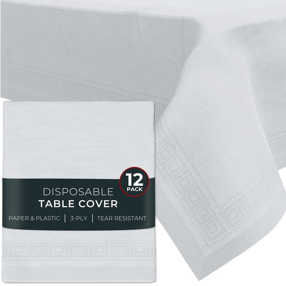 Mantel desechable HOUZZKINGZ USA blanco 137 x 274 cm, paquete de 12