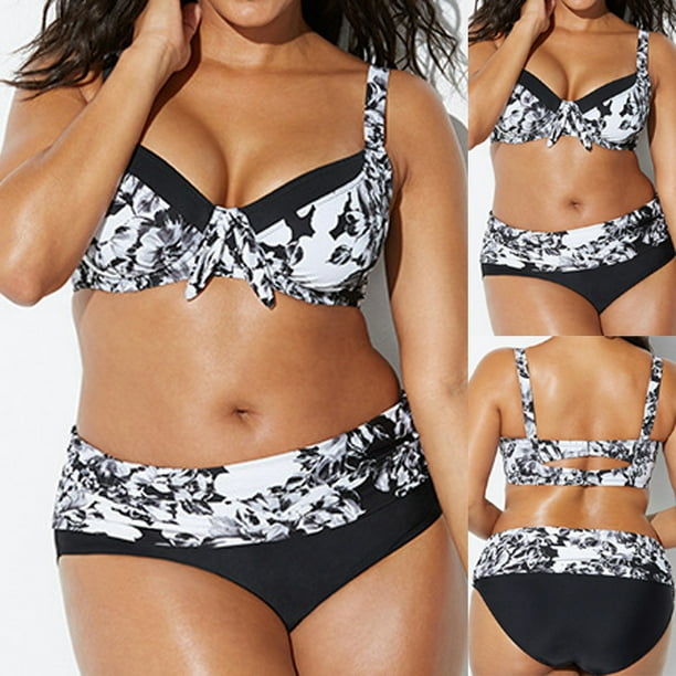 DPTALR Women Plus Size Bandage Printing Padded Bra Bikini Split Body  Swimsuit Beachwear