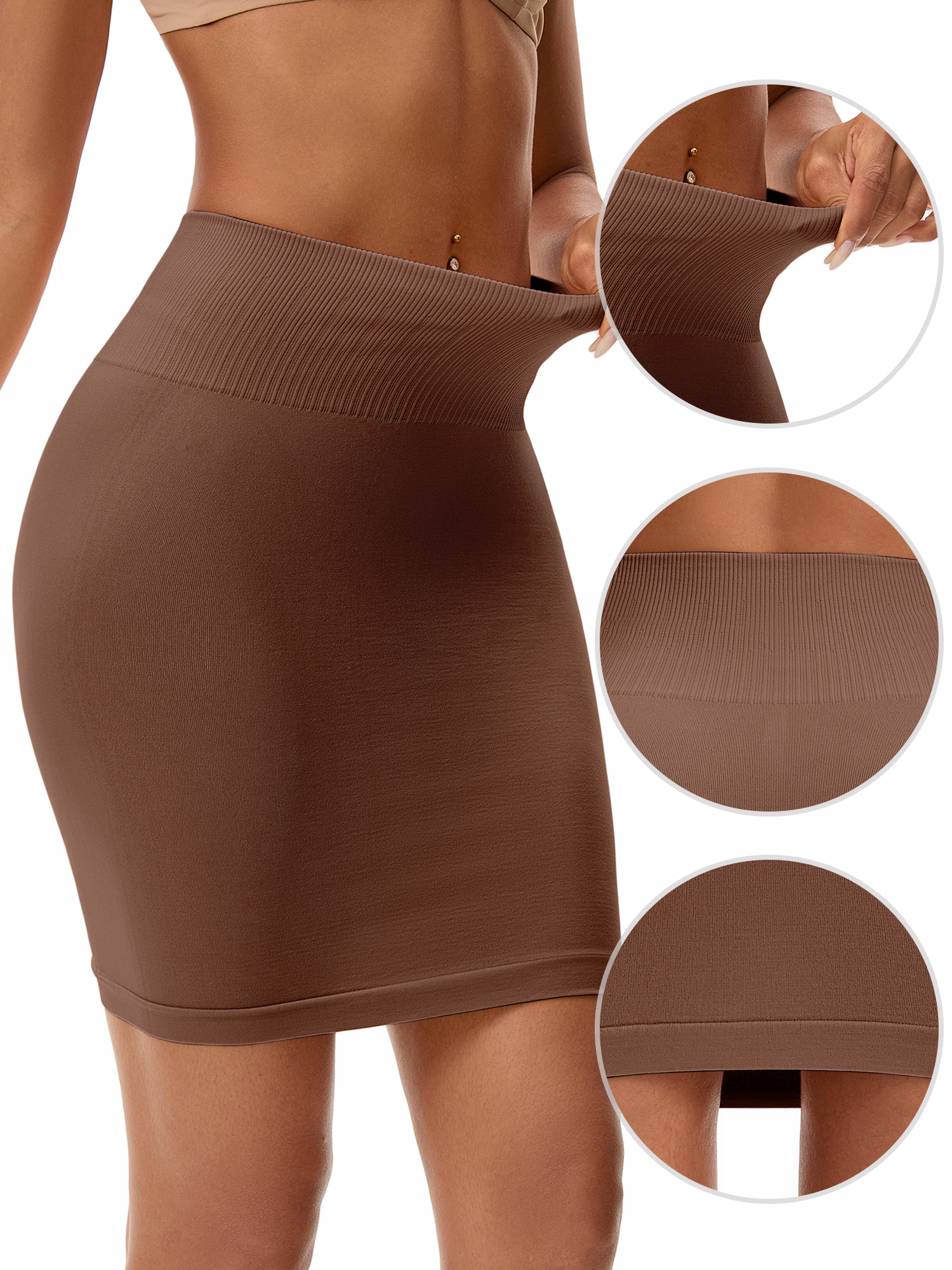 Unique Bargains High Waist Slimming Shaping Under Skirt XL Brown