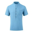 thumbnail image 3 of Ohufall Men Henley Shirts Casual Short Sleeve Stand Collar Pullover Tops Summer Button Up Linen T-Shirts with Pocket, 3 of 7