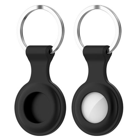 Silicone Case for Apple AirTag Protective Rubber Skin Flexible Cover with Keychain Clip - Black