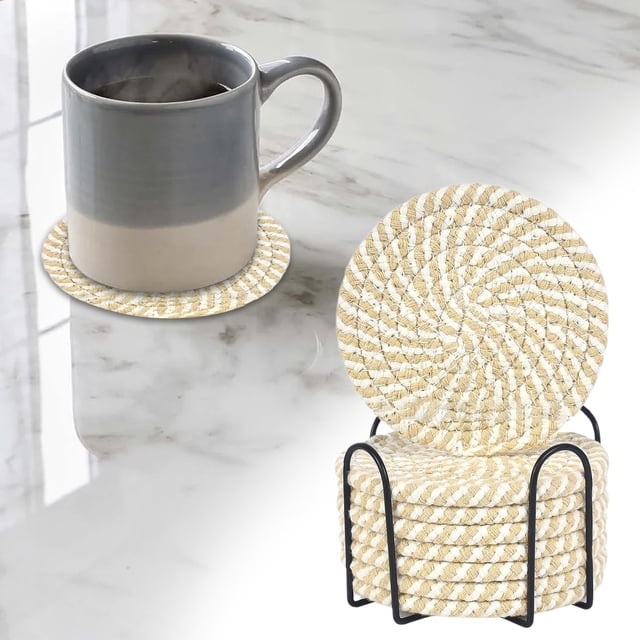 Cotton Rope Woven Placemat Table Decor - Circular Thickened Insulation Pot Mat Natural Fiber Design Ideal for Dining Tables Heat Resistant for Hot Dishes