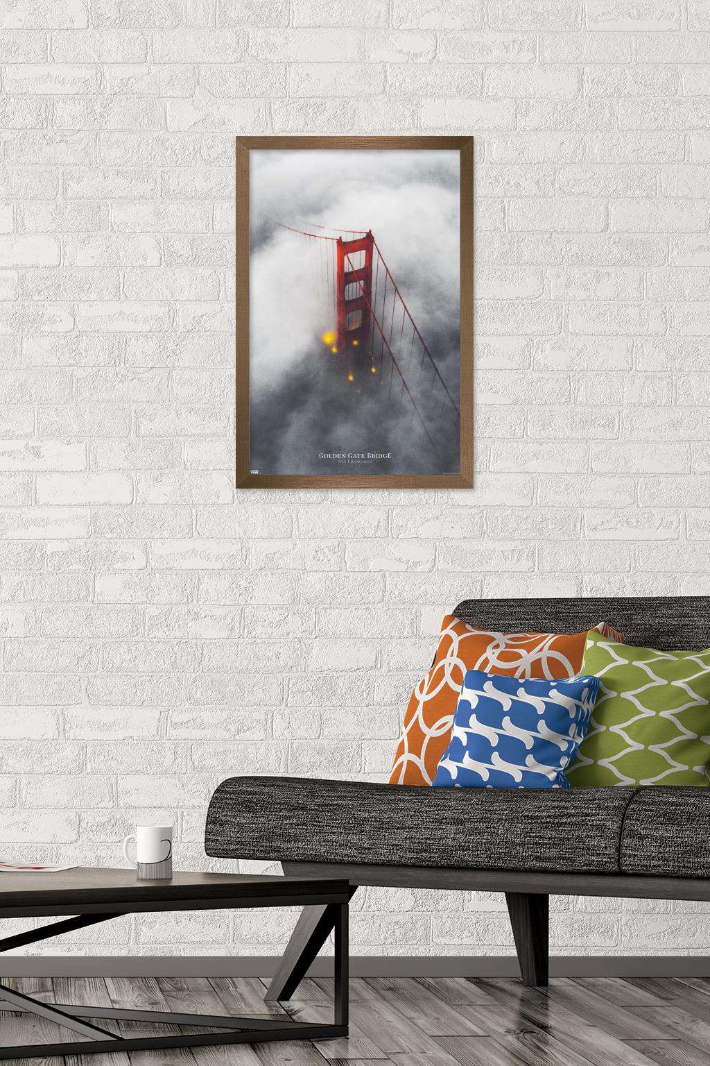 San Francisco - Foggy Bridge Wall Poster, 14.725" x 22.375", Framed