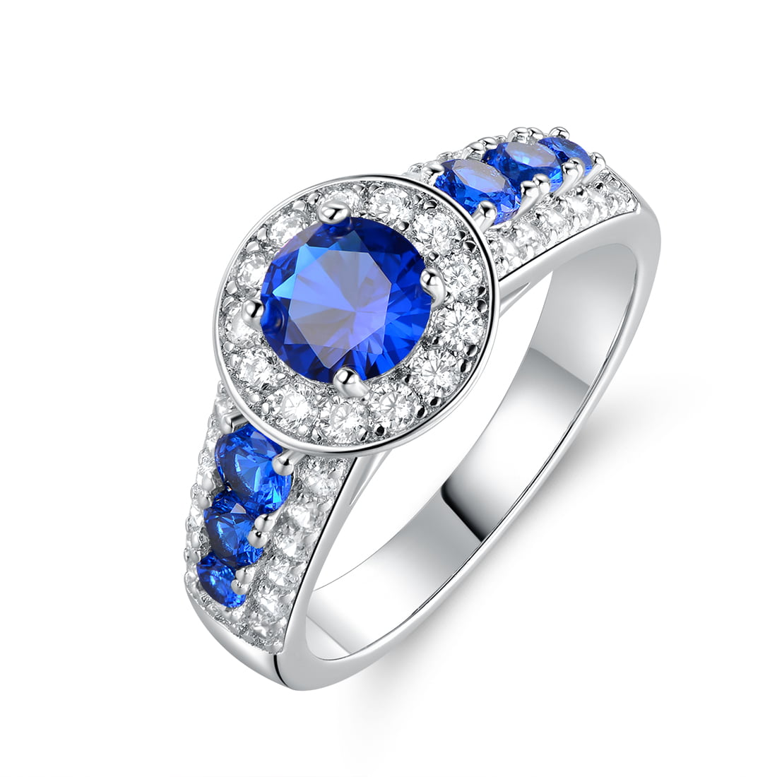 Peermont Round Cut Sapphire Ring with White Gold Overlay - Walmart.com