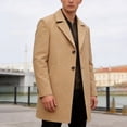 thumbnail image 2 of Mens Mid Long Trench Coat Slim Fit Notch Lapel Spring Fall Pea Coat Single Breasted Wedding Business Overcoat with Side Pocket Size 3XL Khaki-A, 2 of 9