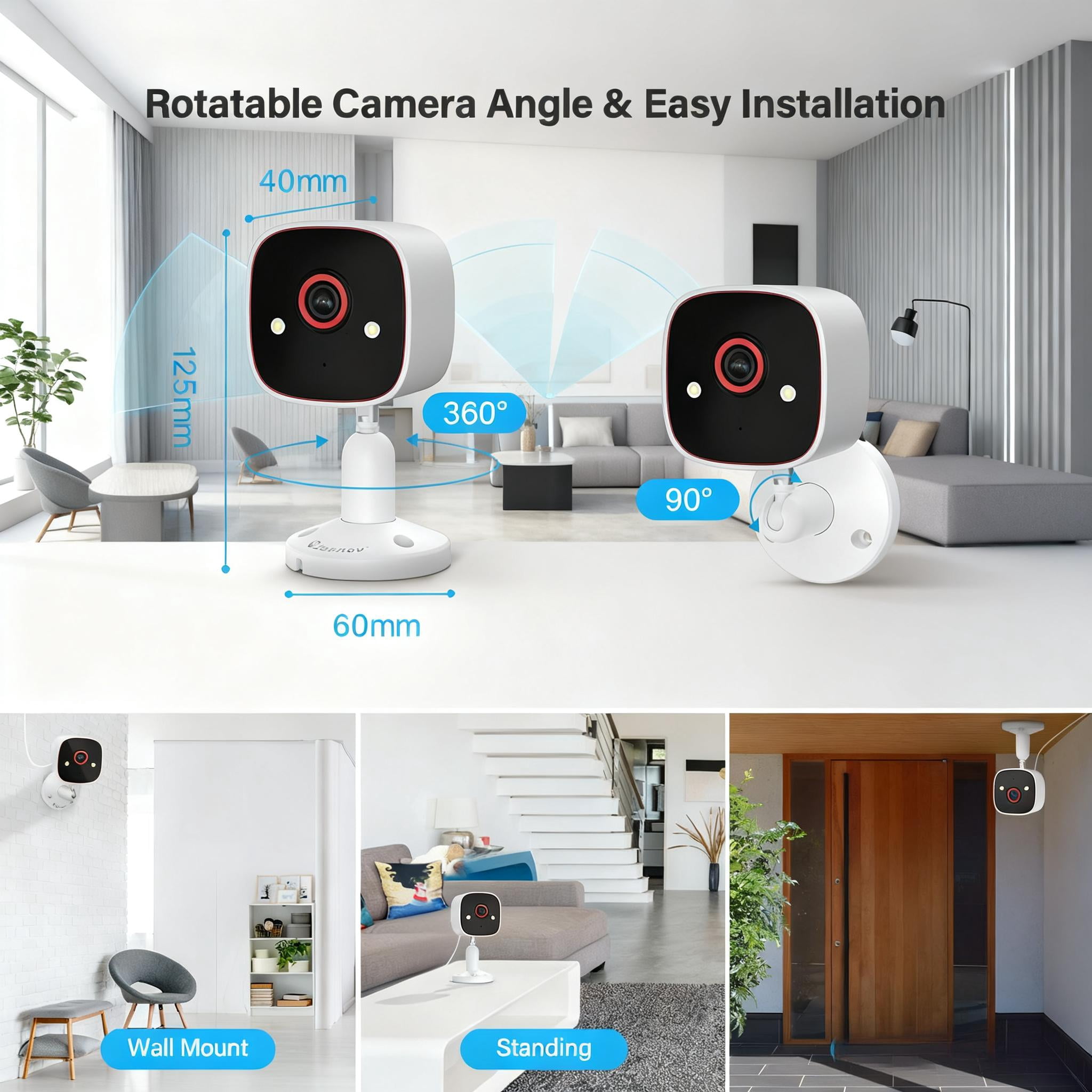 2.4Ghz Security Camera, 2K HD WiFi Indoor/Outdoor, Color Night Vision, AI Human/Pet Detection, 2-Way Audio, Baby Dog Cat Monitor, Wall Mountable