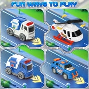 Hot Bee Toddler Police Carrier Truck Toy w/ Lights & Sounds, Mini Police Vehicles, Ambulance, Helicopter, Transport Toy for Boys Ages 3-6, Gift for Kids 3+